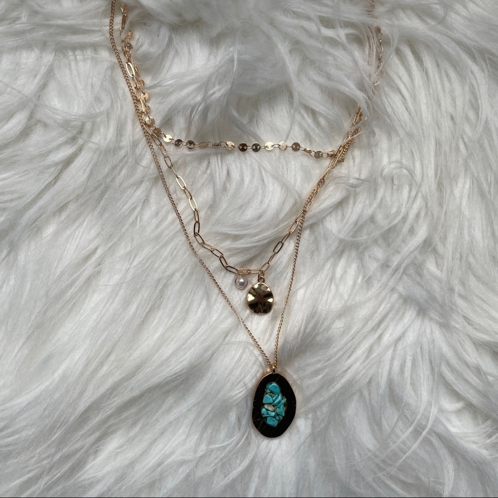 Faux gold three layered stylish necklace